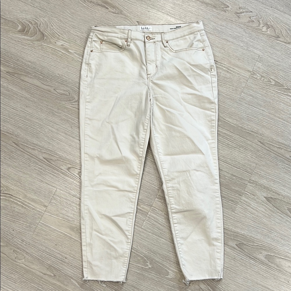 Nicole Miller Women's Cream Jeans Raw Hem Ankle 10